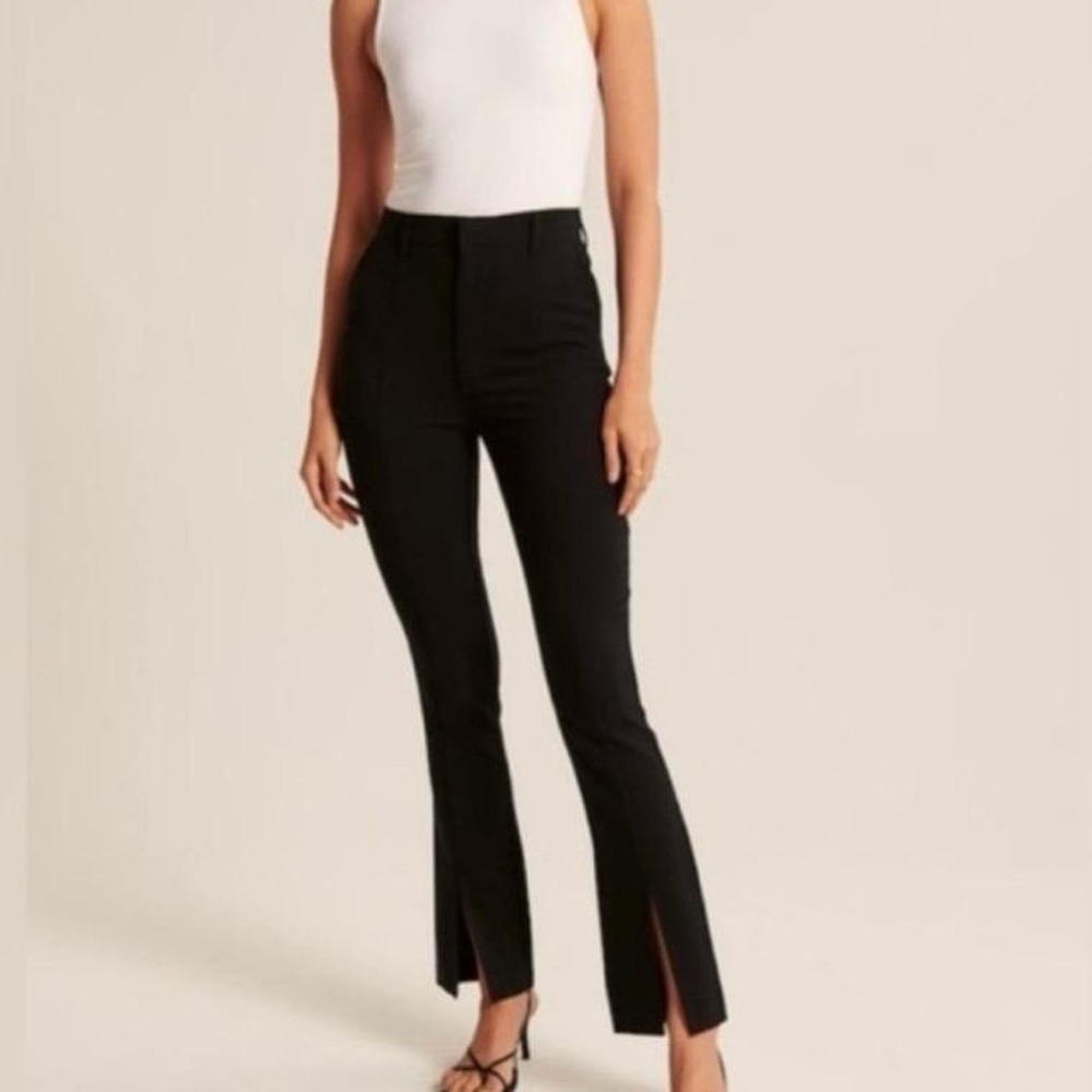 A&F Skinny Ultra High Rise Black Split Hem Trousers